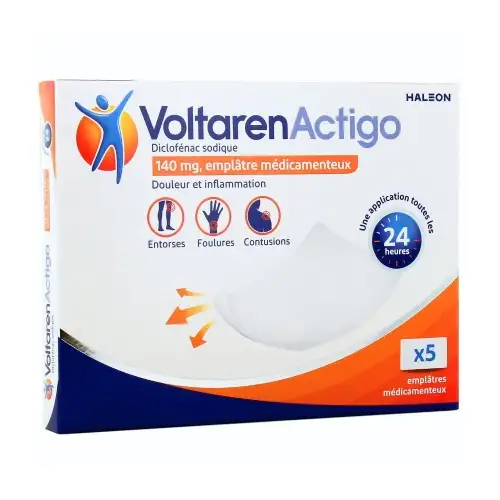VOLTAREN Actigo Diclofénac sodique 140mg - Entorses, Foulures, Contusions (5 emplâtres)