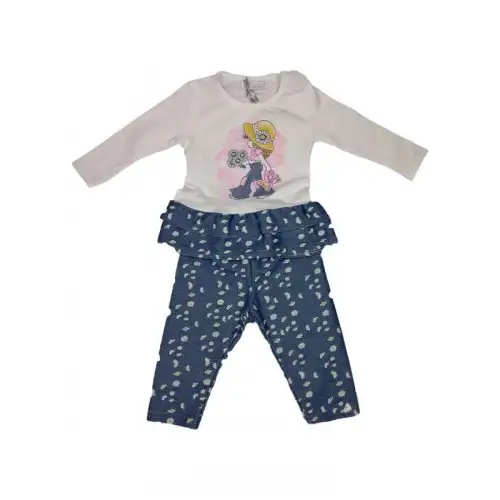 2pcs ensemble pull maxi t-shirt robe pantalon à volants leggings bébé fille Dolceluna jeans blanc 3 - 6 m
