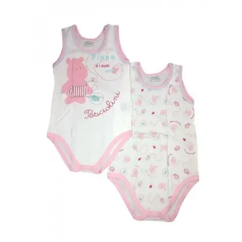 Lot bi body sous-vêtement bébé fille sans manches Ellepi blanc rose 24 m