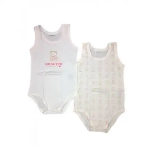 Lot bi body sous-vêtement bébé fille sans manches Ellepi blanc rose 12 m