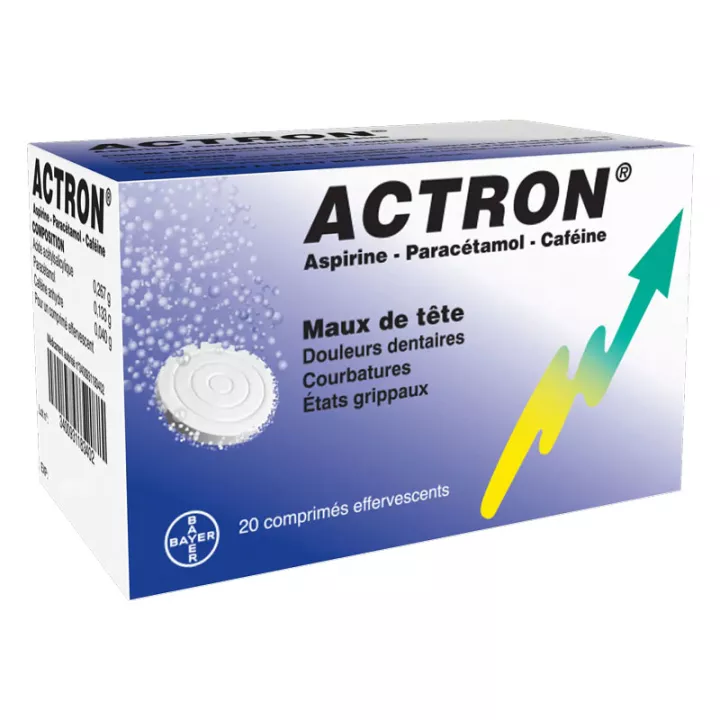 Actron aspirine paracetamol cafeine 20 comprimés
