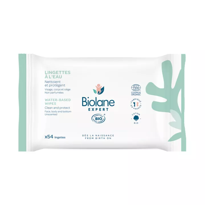 Biolane Expert Lingettes Nettoyantes à l'Eau Bio 54 lingettes