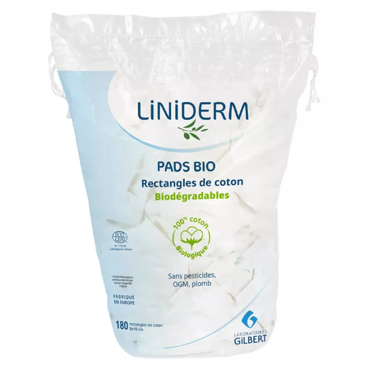Liniderm Pads Bio Rectangles de Coton Biodégradables 180 rectangles