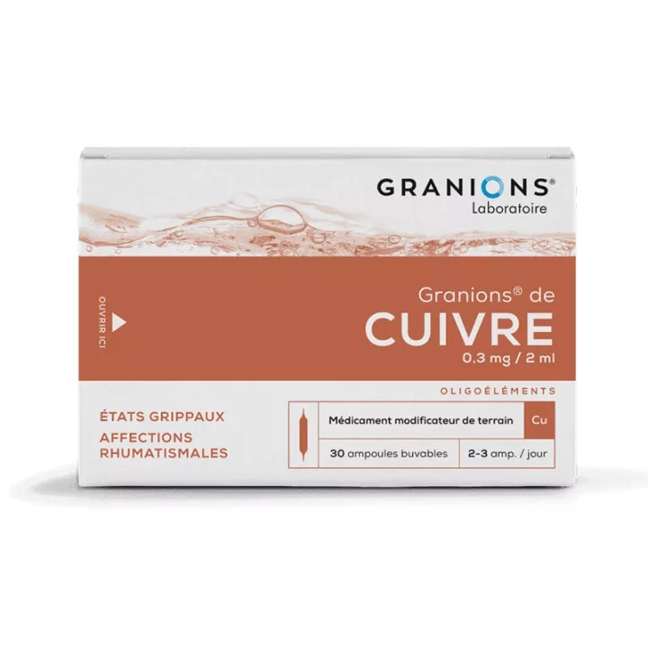 Granions de Cuivre Oligoélément 30 Ampoules Buvables