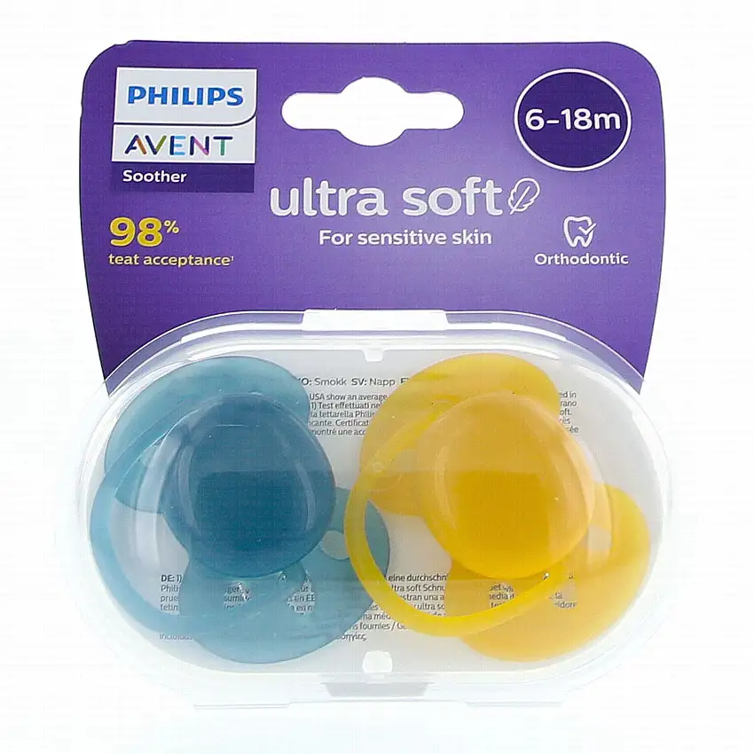 AVENT Ultra Solft - Sucette 6-18 mois bleu / jaune