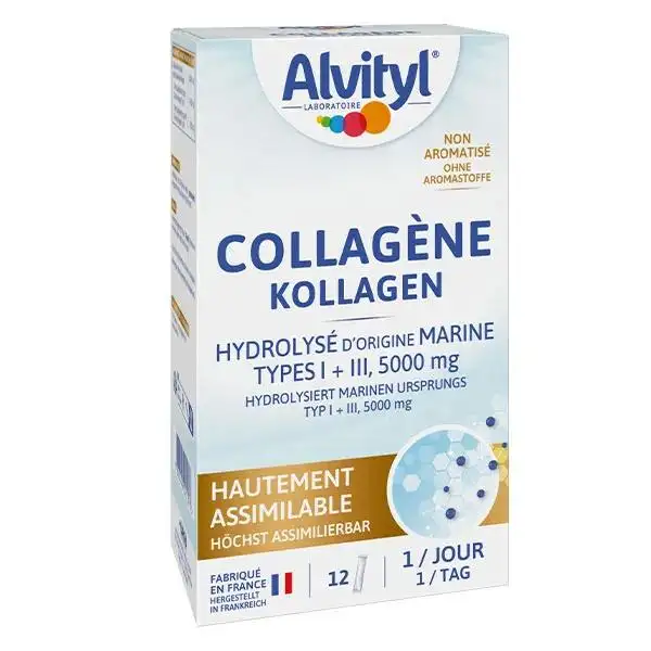 Alvityl Collagène-Hydrolysé d’origine marine Type I & III-5 000 mg-12 sticks