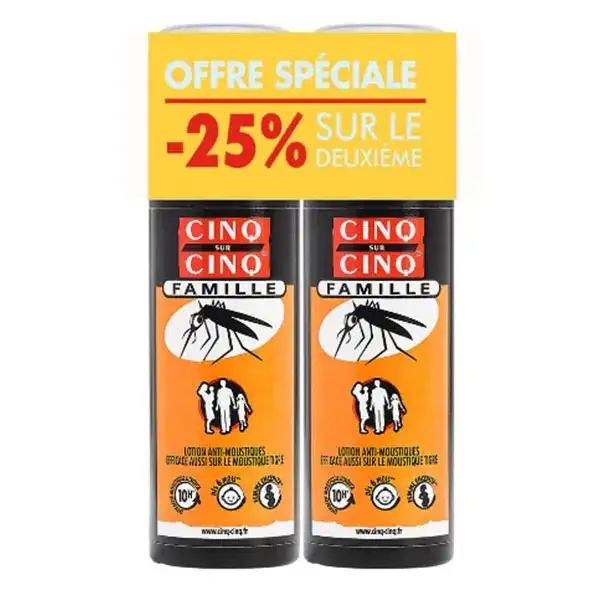 Cinq sur cinq Spray Famille Anti-Moustiques 100ml - Promo Lot de 2 Cinq sur Cinq