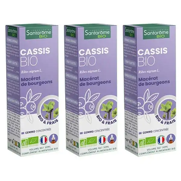 Santarome Bio - Bourgeon de cassis Bio - Gémmothérapie - Lot de 3 flacons 30ml