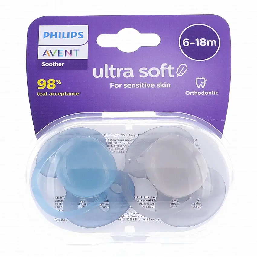 AVENT Ultra Solft - Sucette 6-18 mois bleu / gris