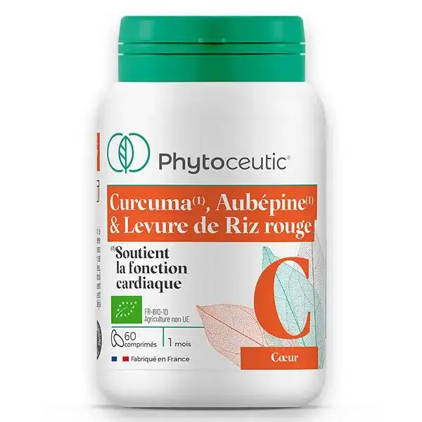 Phytoceutic Curcuma Aubépine et Levure de Riz Rouge Bio 60 comprimés
