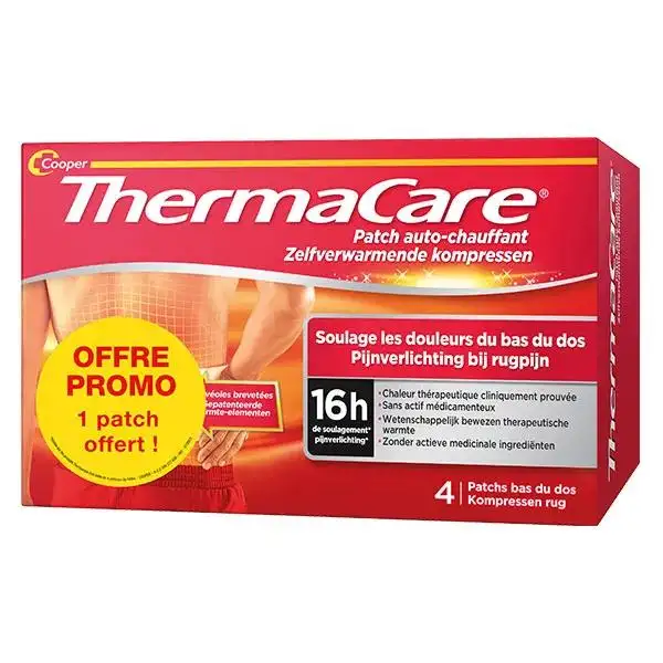 Thermacare Patch Auto-chauffant Bas du Dos et les hanches Boîte de 4 pacths dont un offert