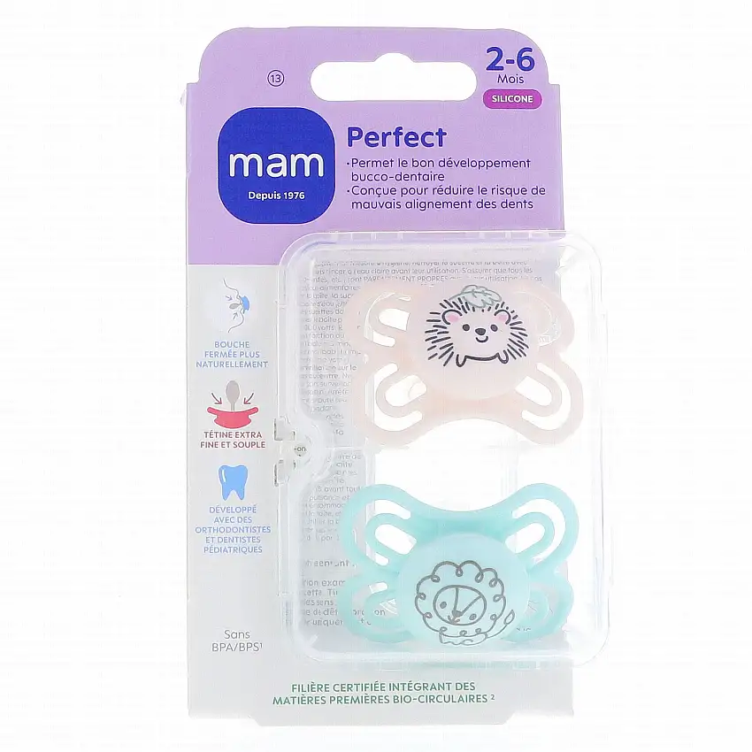MAM Sucettes 2-6 mois perfect silicone beige / bleu / vert