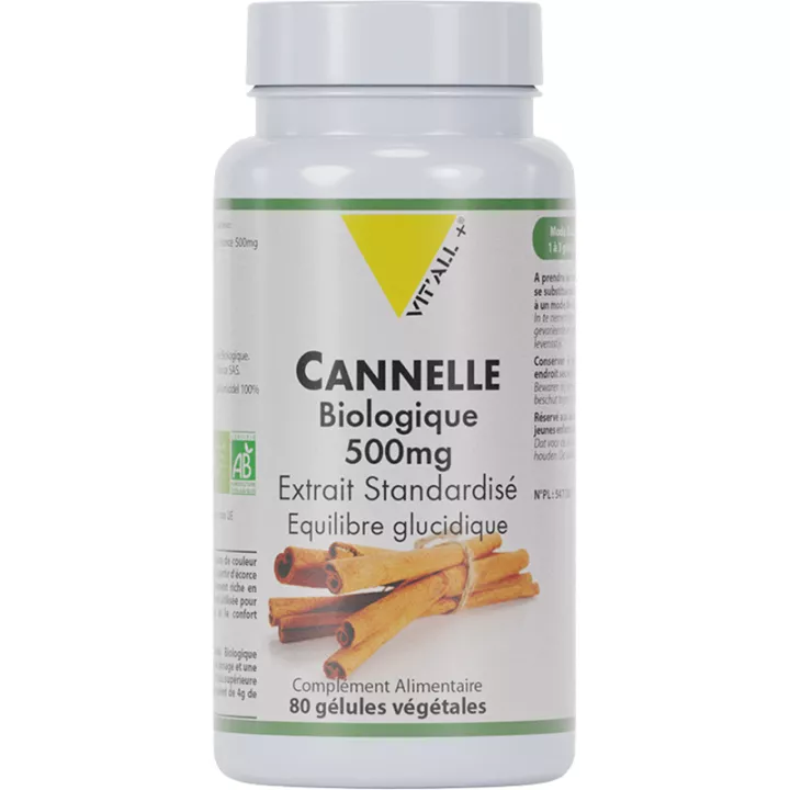 Vitall+ Cannelle Bio 500 mg Extrait Standardisé 80 gélules végétales