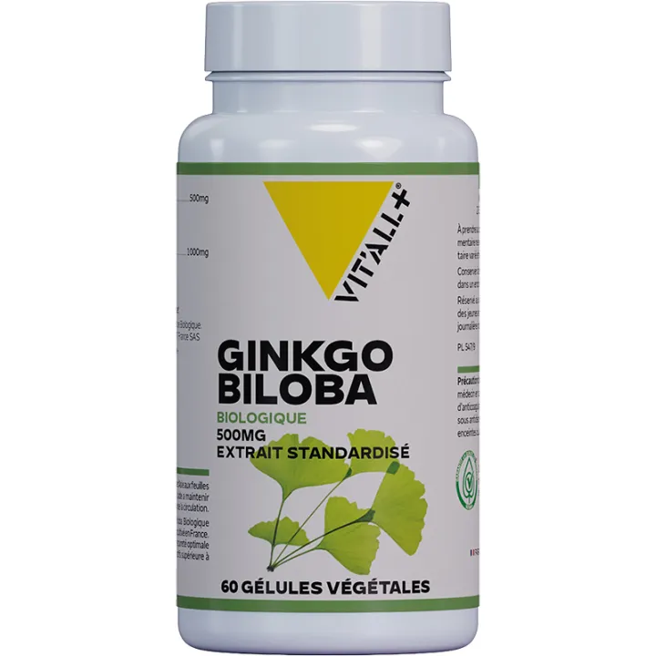 Vitall+ Ginkgo Biloba Bio 500mg Extrait Standardisé 60 gélules végétales
