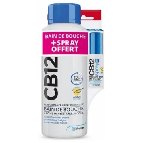 CB12 Bain de Bouche Menthe Sans Alcool 500 ml + Spray Buccal 15 ml