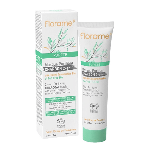 Florame Visage Masque Purifiant Charbon 2 en 1 Bio 65ml
