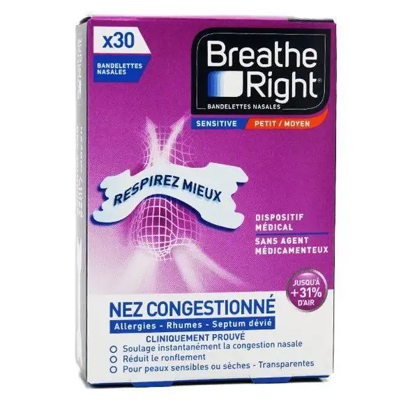 ProRhinel/ breathe right Bandelettes Nasales  Transparentes par 30