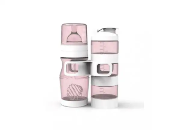 Natidiv  Coffret biberon bleu 300ml et doseur rose