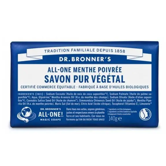 Dr Bronner's Pain de Savon menthe poivrée 140g
