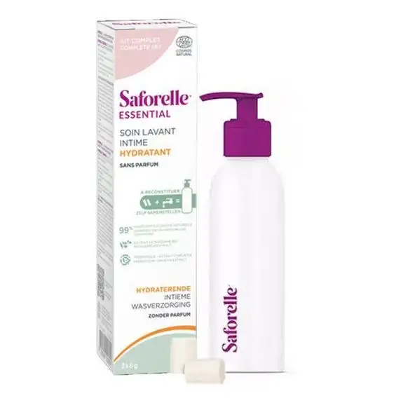 Saforelle Soin Lavant Intime Hydratant Kit à Reconstituer avec 1 Flacon + 2 Bâtonnets
