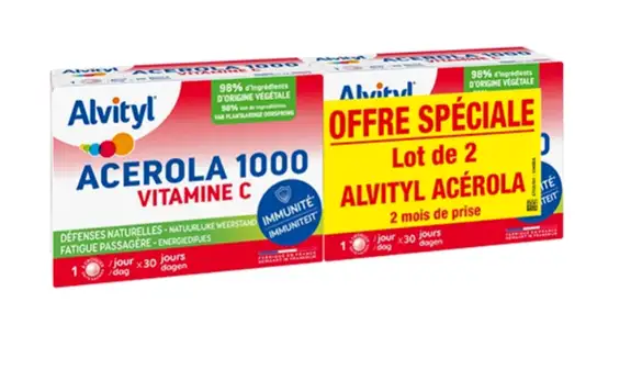 Acérola 1000 Vitamine C - 2x30 Comprimés à Croquer