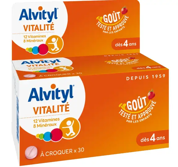 Alvityl vitalité à croquer 30 comprimés dès 4 ans goût fraise