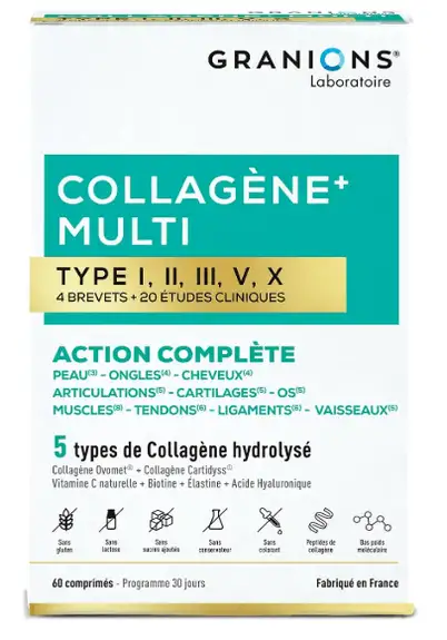 Granions Collagène Multi  Action Complète Peau Ongles Cheveux Articulations, 60 comprimés