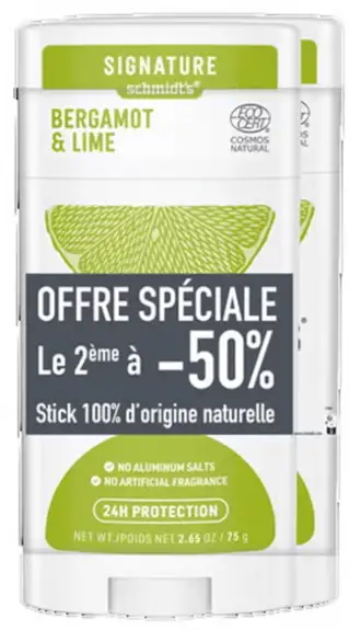 Schmidt's Déodorant Bergamote et citron vert - Lot de 2x75g