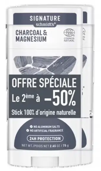 Schmidt's Déodorant Charbon et Magnésium - Lot de 2x75g