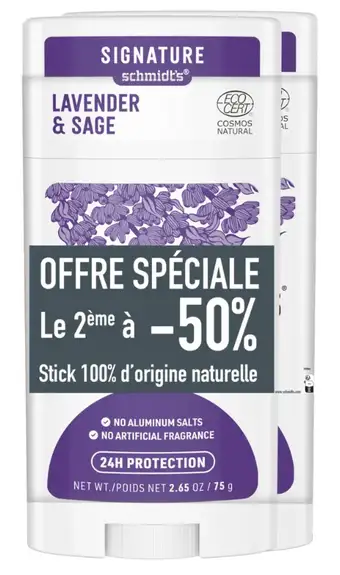 Schmidt's Déodorant Lavande et Sauge - Lot de 2x75g