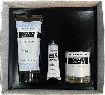VitaeSignature Coffret Douceur Jasmin - Gel douche + crème mains et ongles + bougie parfumée