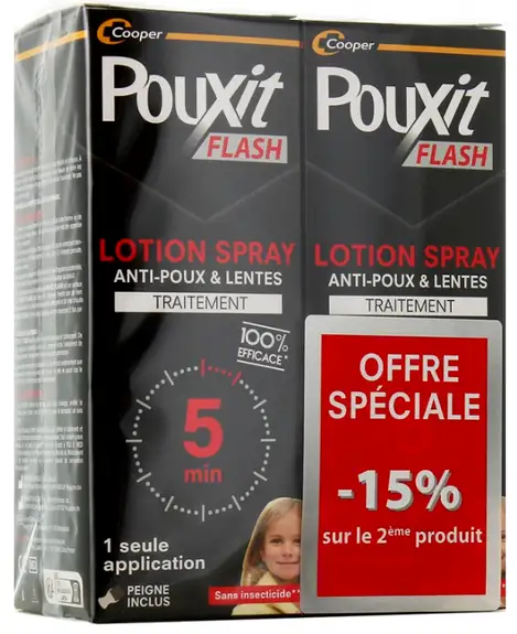 Pouxit Flash anti-poux et lentes Spray lot de 2 x 150ml