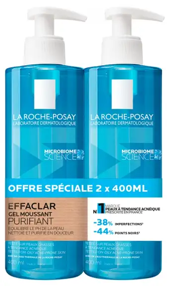 Effaclar Gel Nettoyant Moussant 2 x 400 ml La Roche Posay