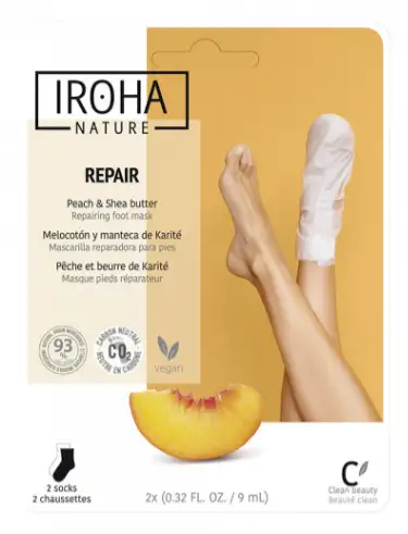 Iroha Nature Masque pieds réparateur pêche et beurre de karité - 2 chaussettes