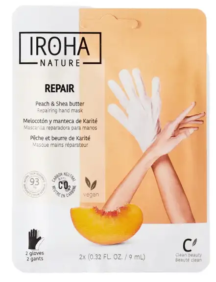 Iroha Nature Masque mains réparateur pêche et beurre de karité - 2 gants