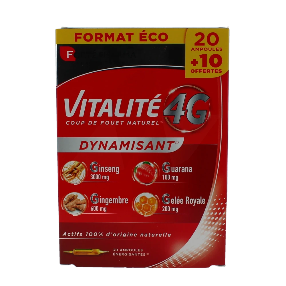 Vitalité 4 G Dynamisant Solution Buvable 30 Ampoules De 10 Ml